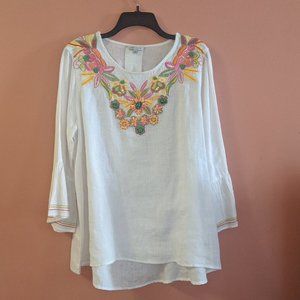 John Mark linen beaded top NWT.  Size Large